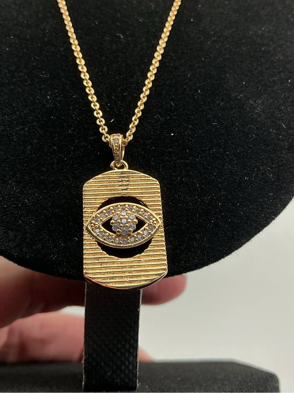Gold Plated Evil Eye Pendant Necklace Pave CZ Charm